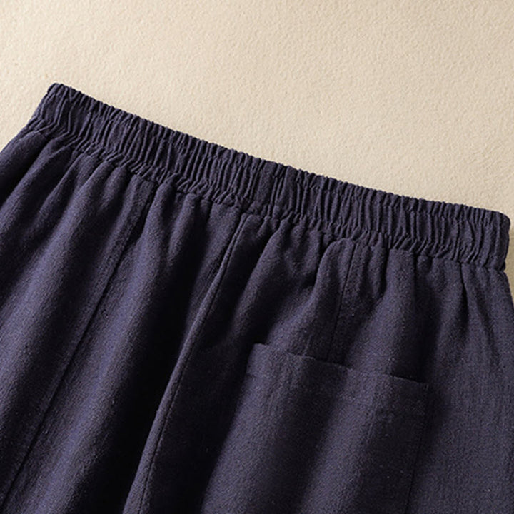 Pantalones harén de lino y algodón para mujer, de cintura alta, con diseño sencillo y sencillo, con bolsillos y Buddha Stones