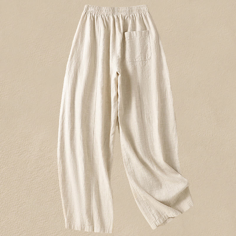 Pantalones harén de lino y algodón para mujer, de cintura alta, con diseño sencillo y sencillo, con bolsillos y Buddha Stones