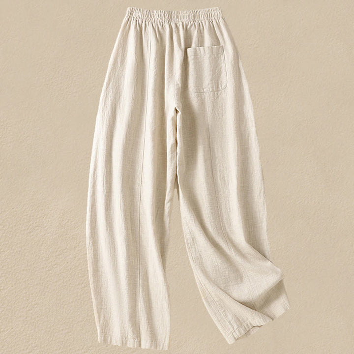 Pantalones harén de lino y algodón para mujer, de cintura alta, con diseño sencillo y sencillo, con bolsillos y Buddha Stones
