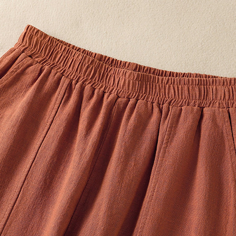 Pantalones harén de lino y algodón para mujer, de cintura alta, con diseño sencillo y sencillo, con bolsillos y Buddha Stones