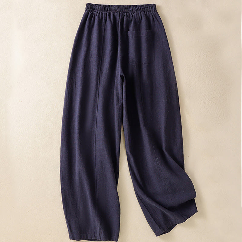 Pantalones harén de lino y algodón para mujer, de cintura alta, con diseño sencillo y sencillo, con bolsillos y Buddha Stones