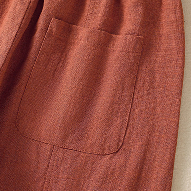Pantalones harén de lino y algodón para mujer, de cintura alta, con diseño sencillo y sencillo, con bolsillos y Buddha Stones