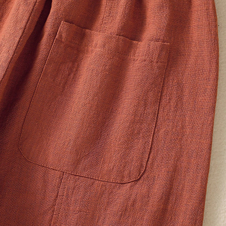 Pantalones harén de lino y algodón para mujer, de cintura alta, con diseño sencillo y sencillo, con bolsillos y Buddha Stones
