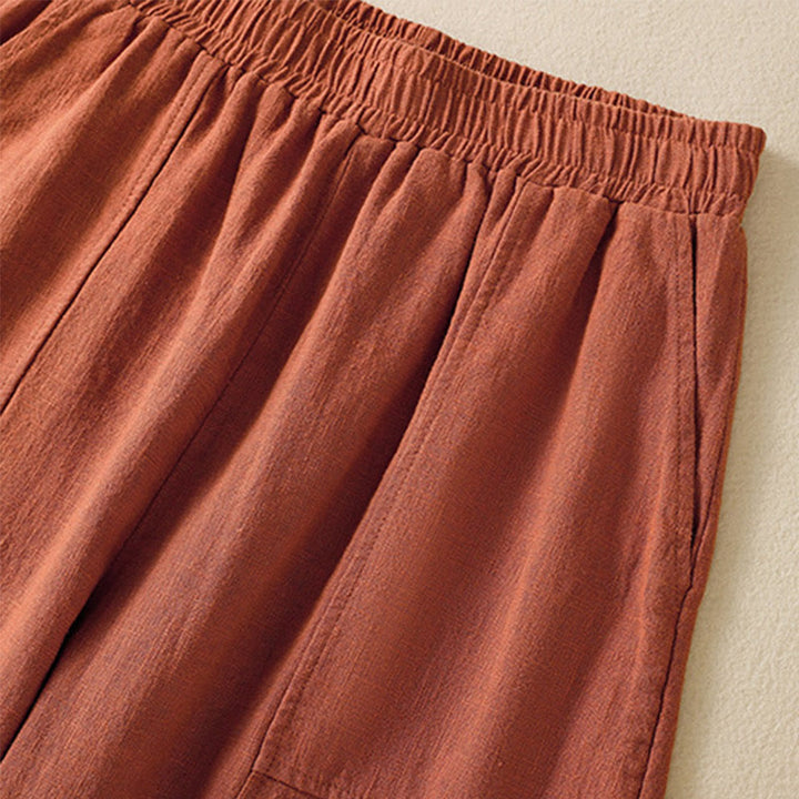 Pantalones harén de lino y algodón para mujer, de cintura alta, con diseño sencillo y sencillo, con bolsillos y Buddha Stones
