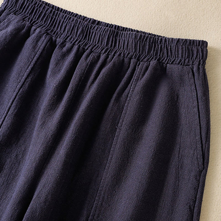 Pantalones harén de lino y algodón para mujer, de cintura alta, con diseño sencillo y sencillo, con bolsillos y Buddha Stones