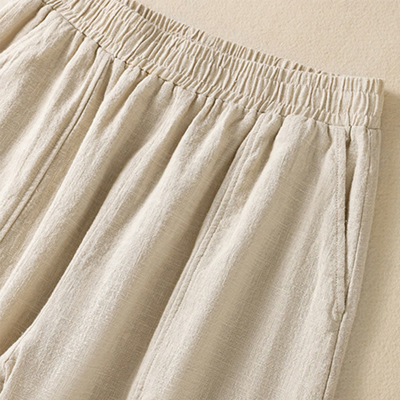 Pantalones harén de lino y algodón para mujer, de cintura alta, con diseño sencillo y sencillo, con bolsillos y Buddha Stones