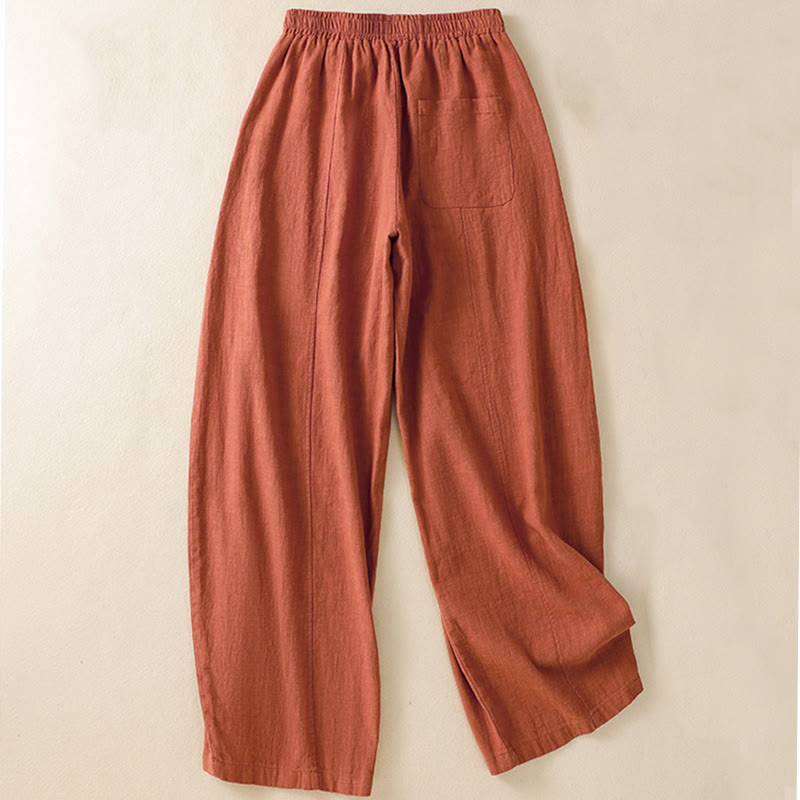 Pantalones harén de lino y algodón para mujer, de cintura alta, con diseño sencillo y sencillo, con bolsillos y Buddha Stones