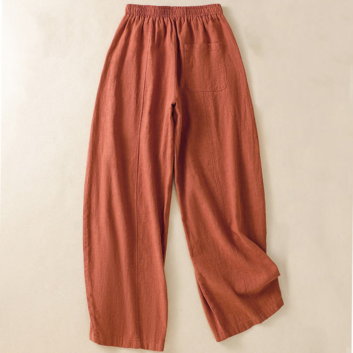 Pantalones harén de lino y algodón para mujer, de cintura alta, con diseño sencillo y sencillo, con bolsillos y Buddha Stones