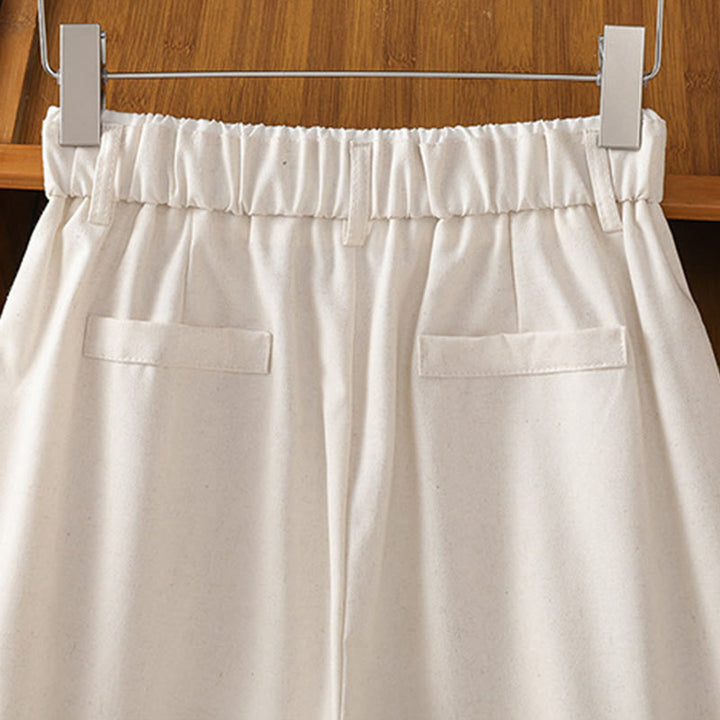 Pantalones anchos de lino y algodón para mujer con diseño informal de cintura hueca y encaje Buddha Stones y bolsillos