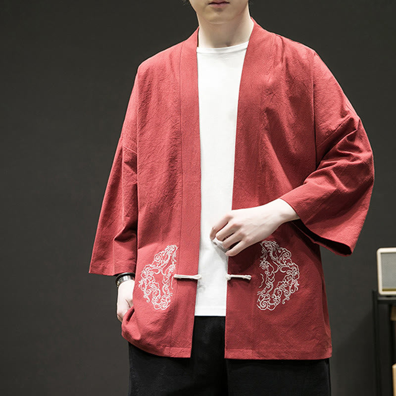 Chaqueta tipo kimono de manga larga de lino y algodón para hombre, con diseño de rana china y Buddha Stones - image 16