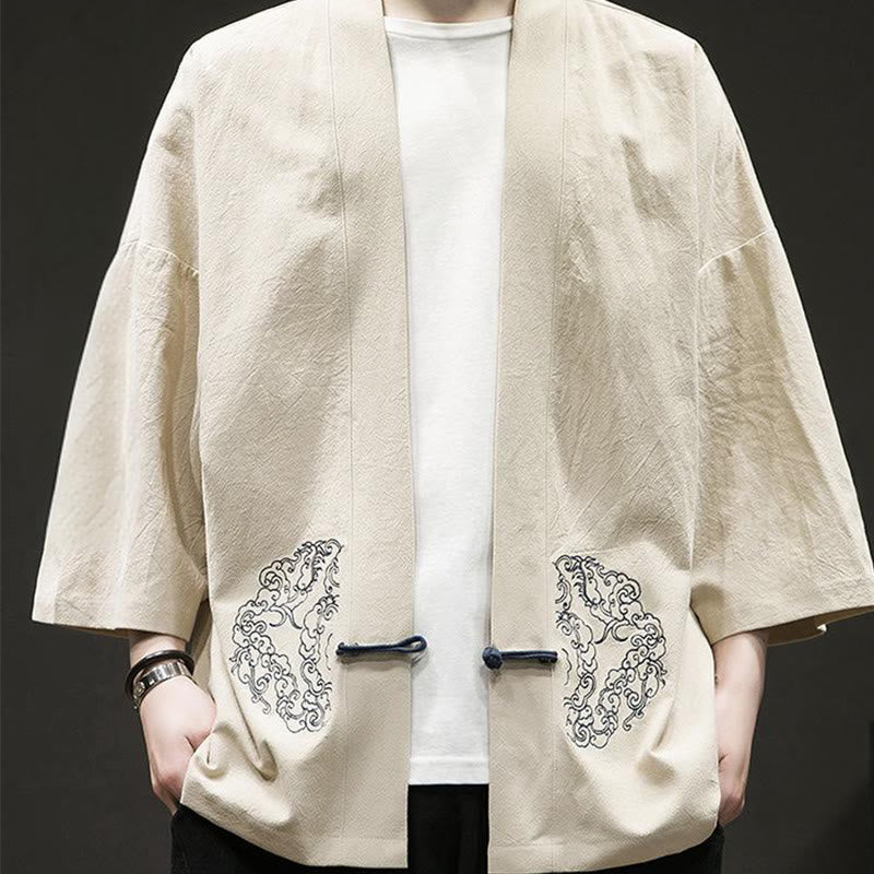 Chaqueta tipo kimono de manga larga de lino y algodón para hombre, con diseño de rana china y Buddha Stones - image 11