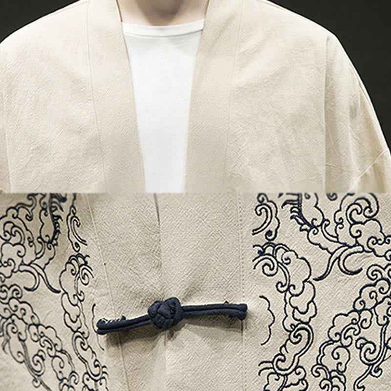 Chaqueta tipo kimono de manga larga de lino y algodón para hombre, con diseño de rana china y Buddha Stones - image 12