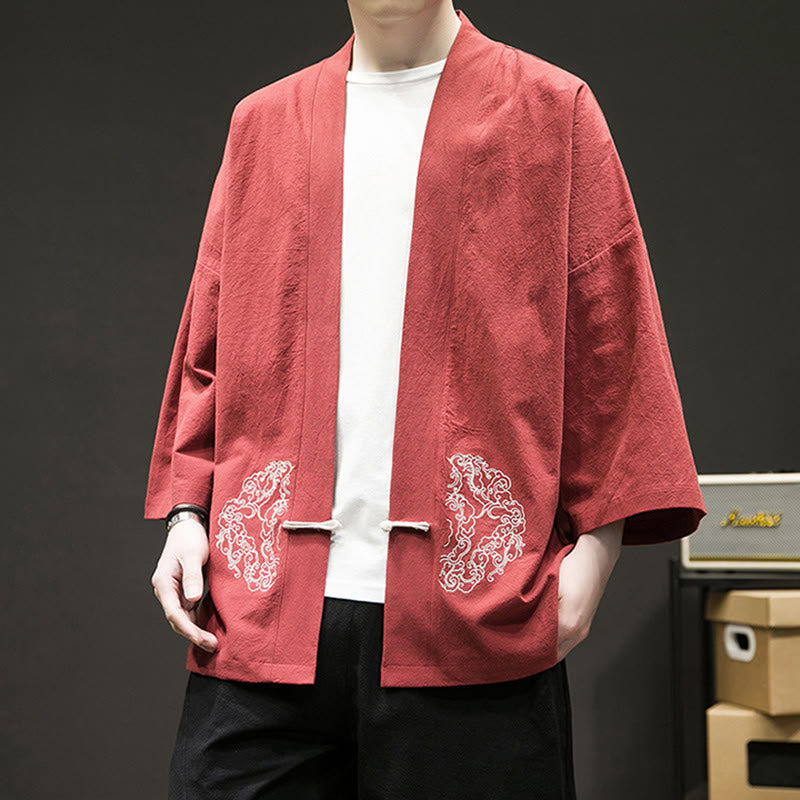 Chaqueta tipo kimono de manga larga de lino y algodón para hombre, con diseño de rana china y Buddha Stones - image 15