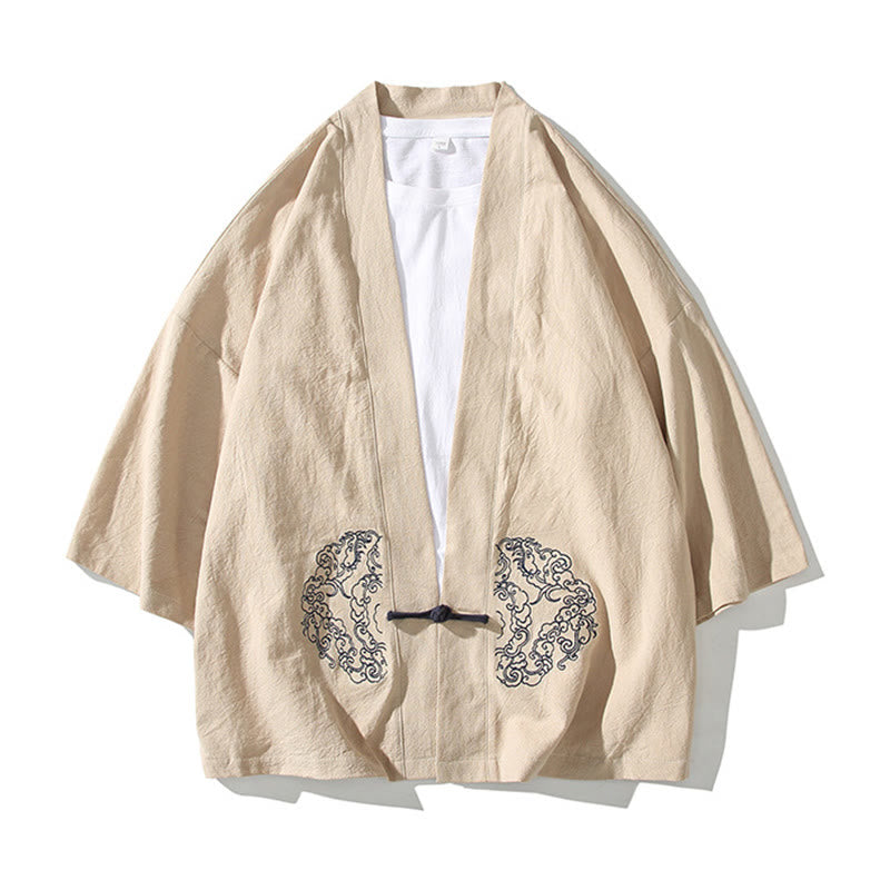 Chaqueta tipo kimono de manga larga de lino y algodón para hombre, con diseño de rana china y Buddha Stones - image 13