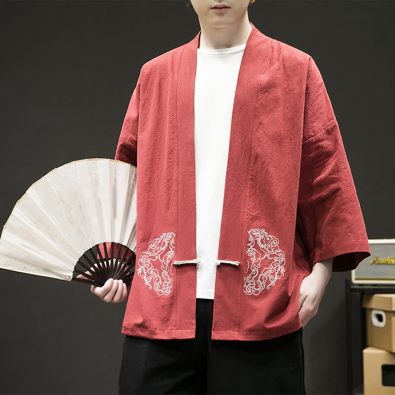 Chaqueta tipo kimono de manga larga de lino y algodón para hombre, con diseño de rana china y Buddha Stones - NaranjaRojo - US/UK/AU46, EU56 (5XL) - image 14