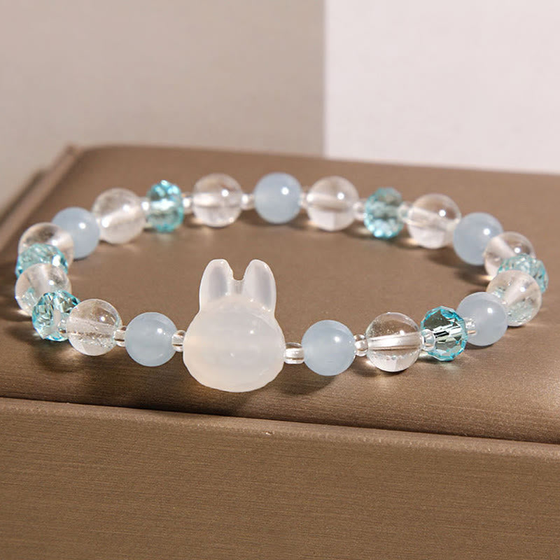 Pulsera curativa de cristal blanco con aguamarina de conejo natural de Buddha Stones - image 2