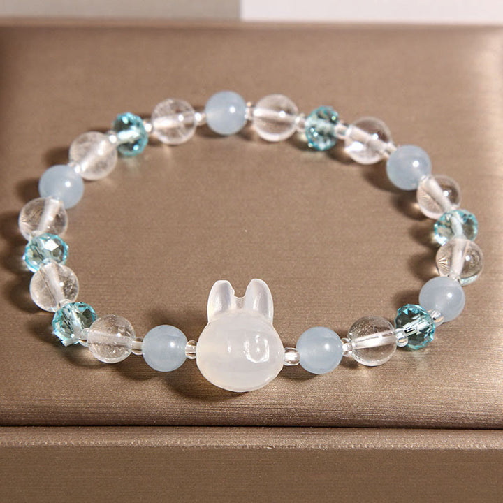 Pulsera curativa de cristal blanco con aguamarina de conejo natural de Buddha Stones - image 3
