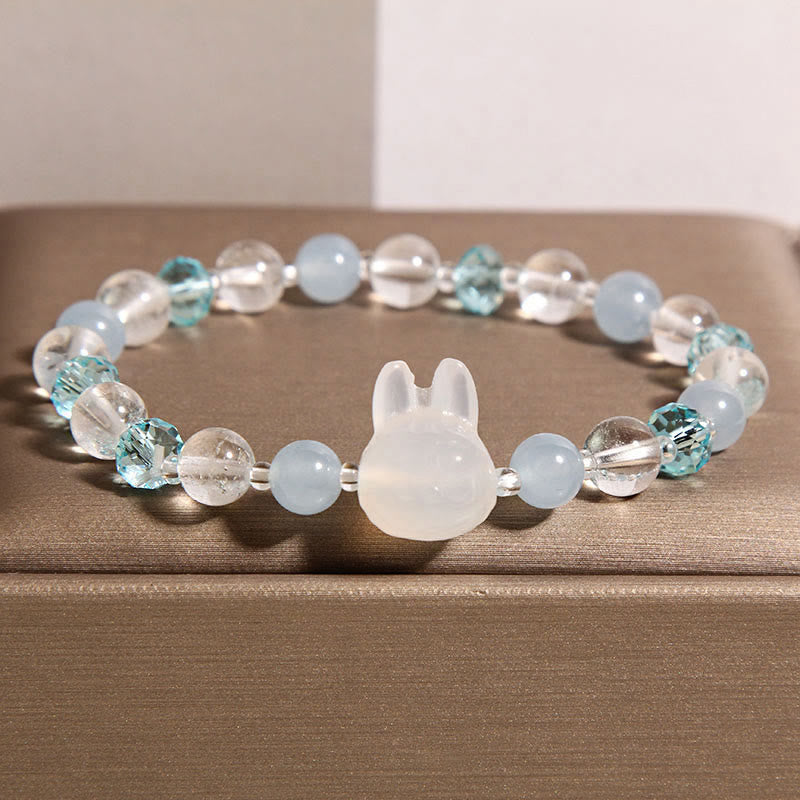 Pulsera curativa de cristal blanco con aguamarina de conejo natural de Buddha Stones - Aguamarina (circunferencia de la muñeca: 18 cm) - image 1