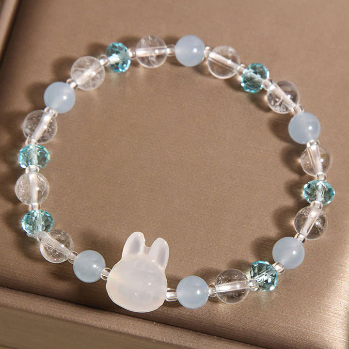 Pulsera curativa de cristal blanco con aguamarina de conejo natural de Buddha Stones - image 4