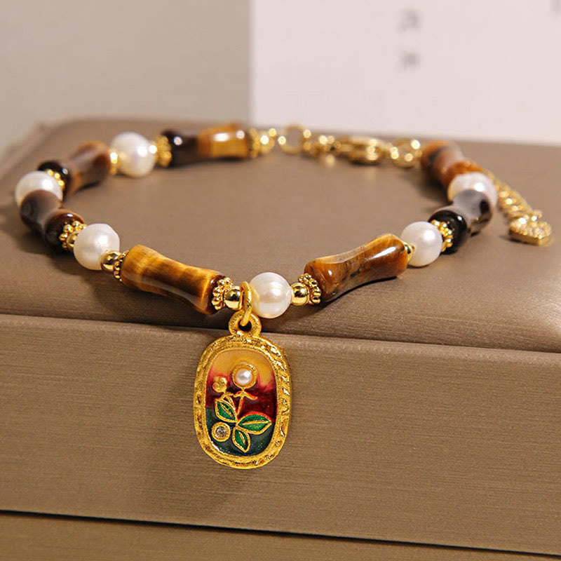 Pulsera de Buddha Stones con perla de ojo de tigre y bambú natural - image 2