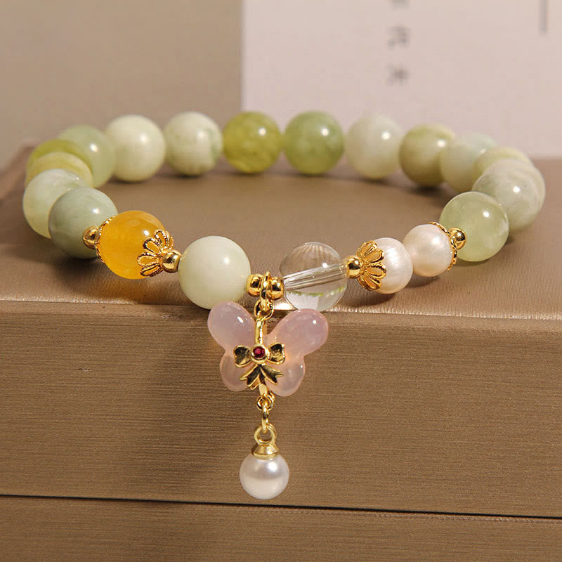Pulsera de la suerte con Buddha Stones, mariposa natural, serpentina, jade y ágata Yanyuan - image 2