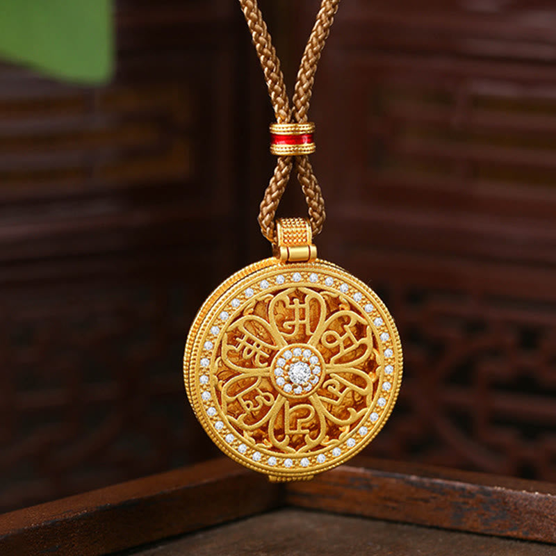 Collar con colgante de riqueza chapado en oro y cobre con piedras de Buddha Stones Om Mani Padme Hum que se puede abrir - Cobre (Riqueza ♥ Suerte) - image 1