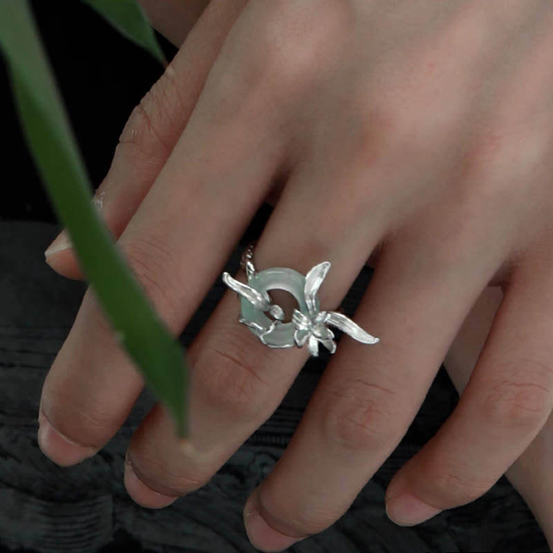 Anillo de equilibrio de jade y cuarcita con diseño de iris y hebilla de paz de Buddha Stones en plata de ley 925 - image 2