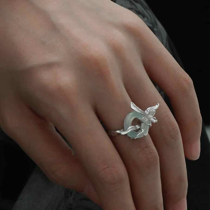 Anillo de equilibrio de jade y cuarcita con diseño de iris y hebilla de paz de Buddha Stones en plata de ley 925 - image 3
