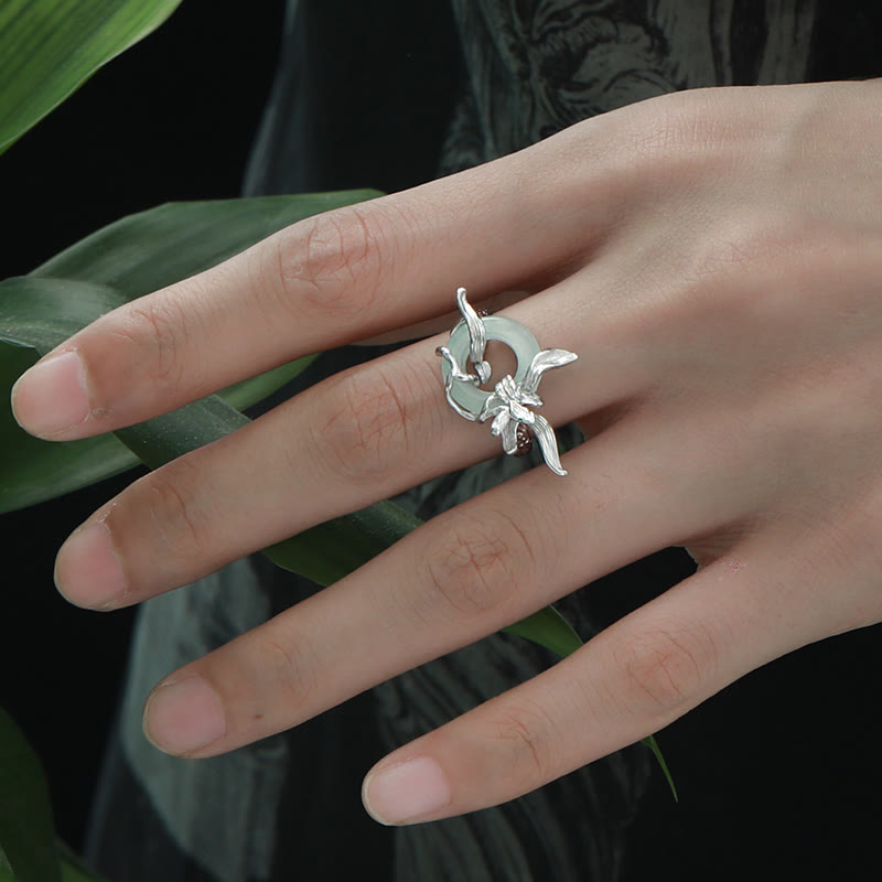 Anillo de equilibrio de jade y cuarcita con diseño de iris y hebilla de paz de Buddha Stones en plata de ley 925 - image 4