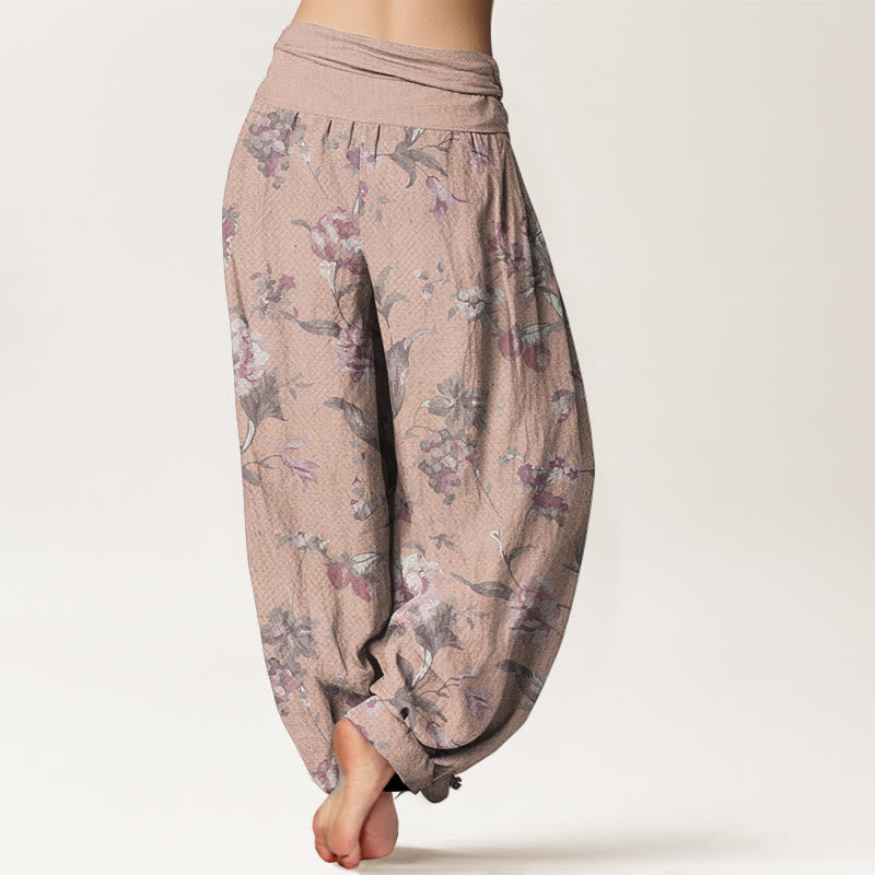 Pantalones Buddha Stones de algodón puro con estampado de flores rosas para mujer, informales, con cintura elástica