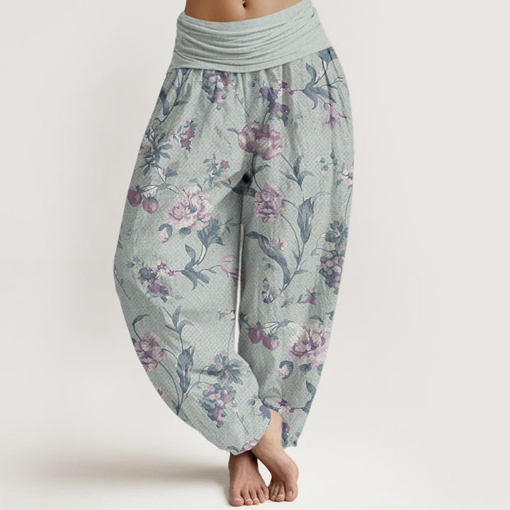 Pantalones Buddha Stones de algodón puro con estampado de flores rosas para mujer, informales, con cintura elástica