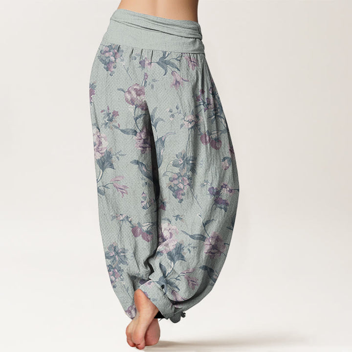 Pantalones Buddha Stones de algodón puro con estampado de flores rosas para mujer, informales, con cintura elástica