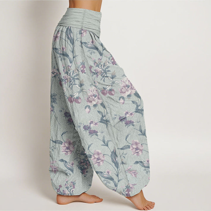 Pantalones Buddha Stones de algodón puro con estampado de flores rosas para mujer, informales, con cintura elástica
