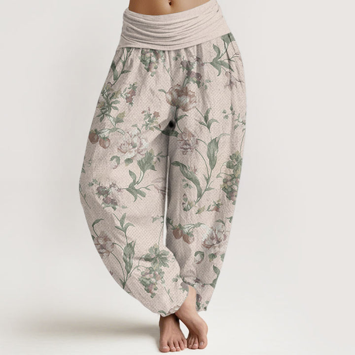 Pantalones Buddha Stones de algodón puro con estampado de flores rosas para mujer, informales, con cintura elástica