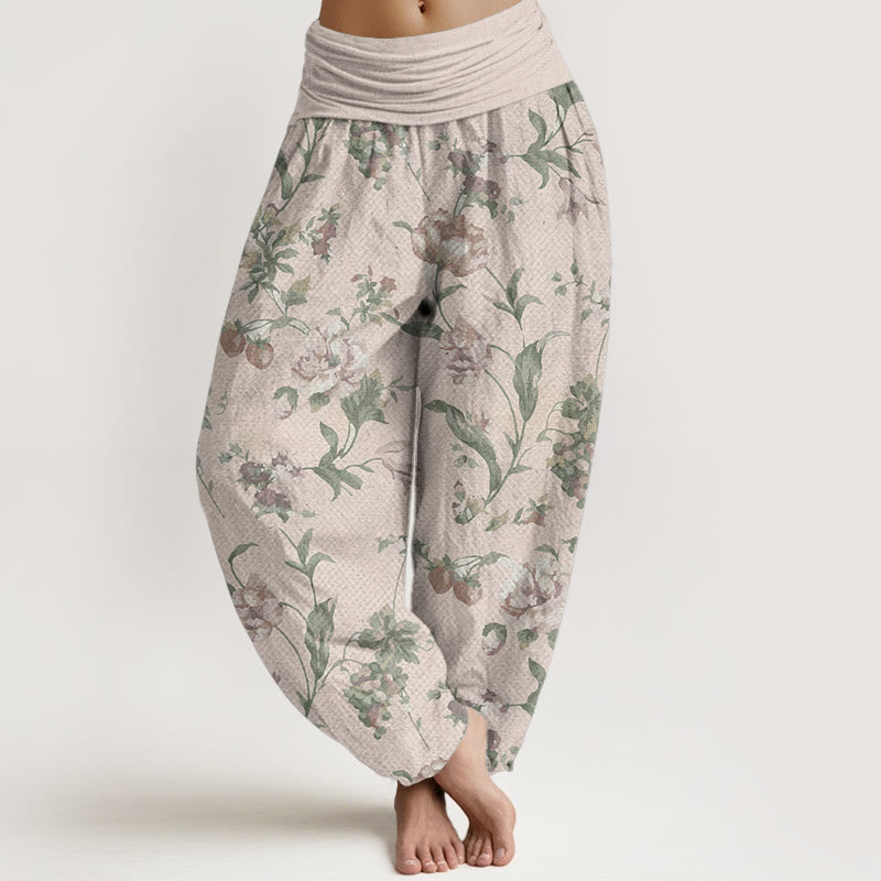 Pantalones Buddha Stones de algodón puro con estampado de flores rosas para mujer, informales, con cintura elástica - PapayaWhip - US22，UK/AU26，EU54 (6XL) - image 0