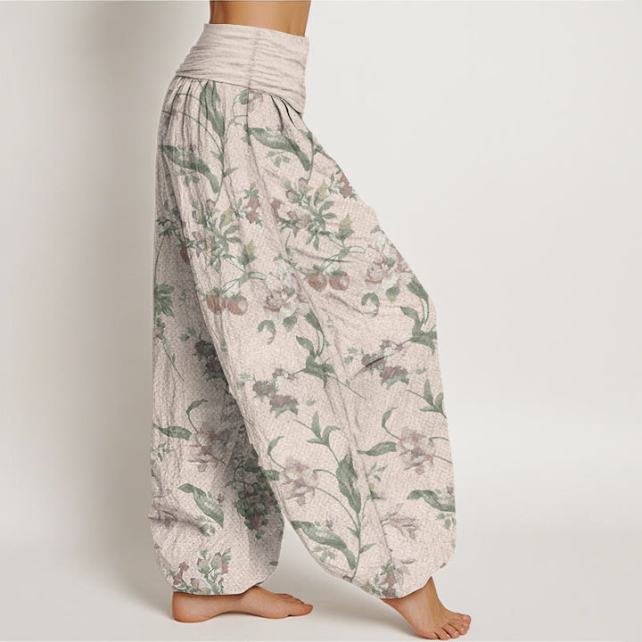 Pantalones Buddha Stones de algodón puro con estampado de flores rosas para mujer, informales, con cintura elástica