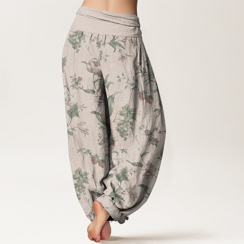 Pantalones Buddha Stones de algodón puro con estampado de flores rosas para mujer, informales, con cintura elástica
