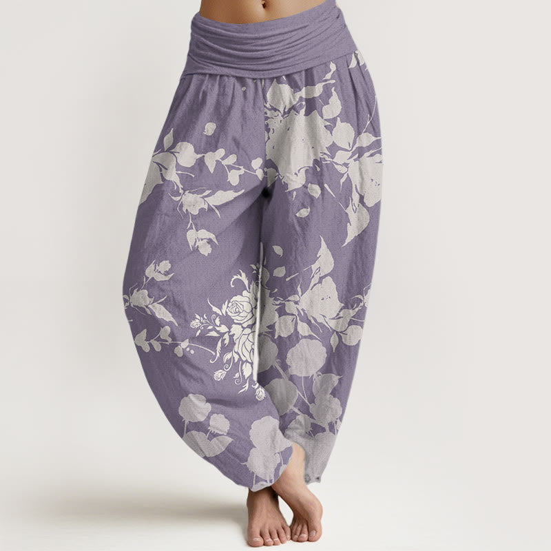 Pantalones Buddha Stones de algodón puro con estampado de flores en flor y capullos para mujer, cintura elástica - Ciruela - US22，UK/AU26，EU54 (6XL) - image 9