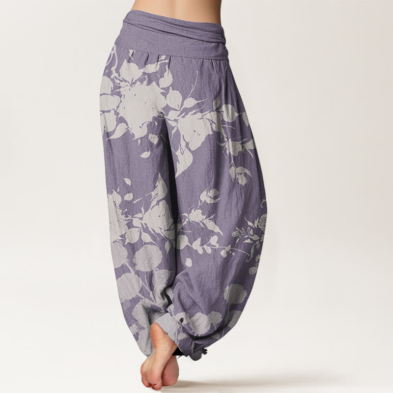 Pantalones Buddha Stones de algodón puro con estampado de flores en flor y capullos para mujer, cintura elástica
