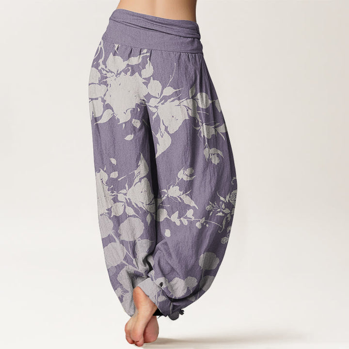 Pantalones Buddha Stones de algodón puro con estampado de flores en flor y capullos para mujer, cintura elástica
