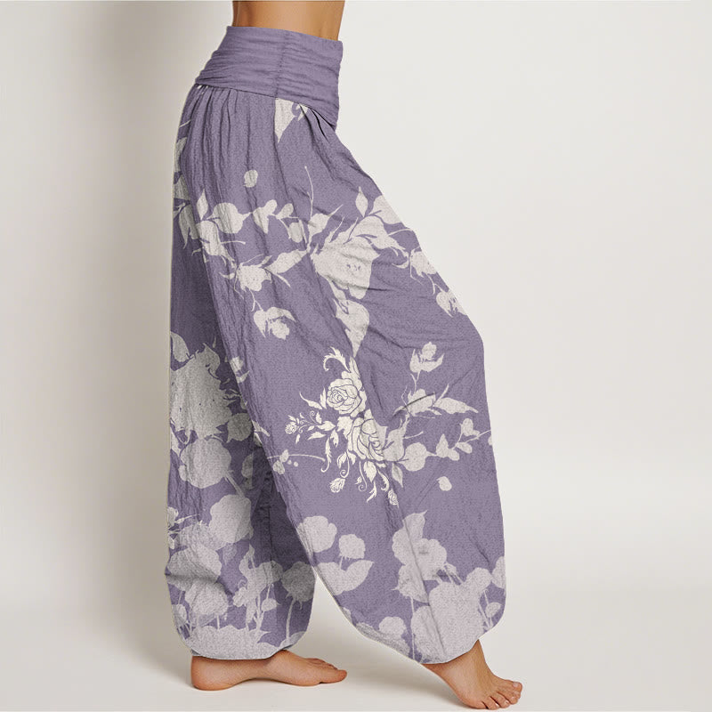 Pantalones Buddha Stones de algodón puro con estampado de flores en flor y capullos para mujer, cintura elástica