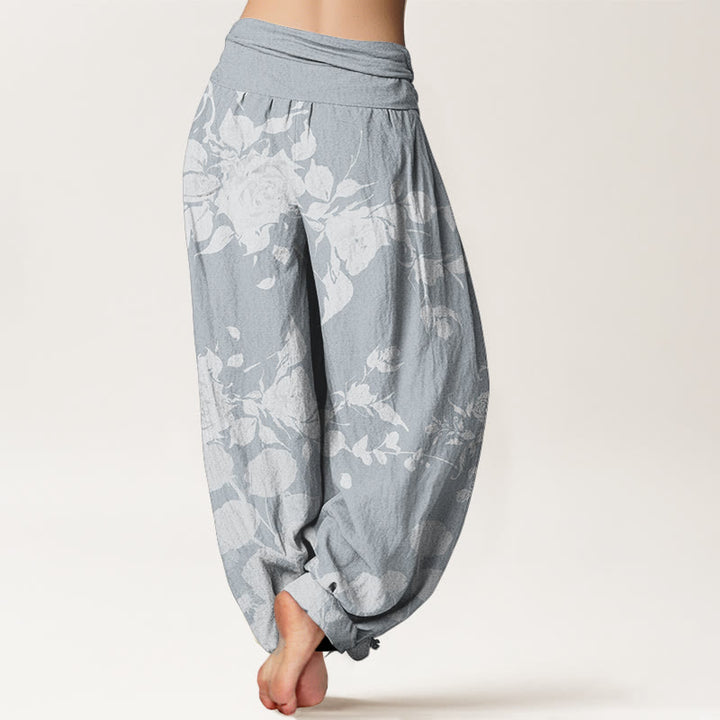 Pantalones Buddha Stones de algodón puro con estampado de flores en flor y capullos para mujer, cintura elástica