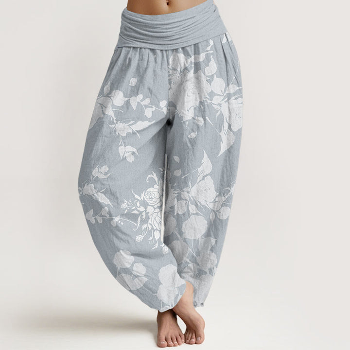 Pantalones Buddha Stones de algodón puro con estampado de flores en flor y capullos para mujer, cintura elástica