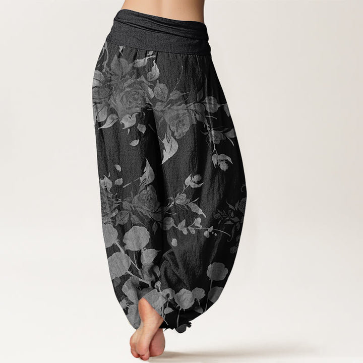 Pantalones Buddha Stones de algodón puro con estampado de flores en flor y capullos para mujer, cintura elástica