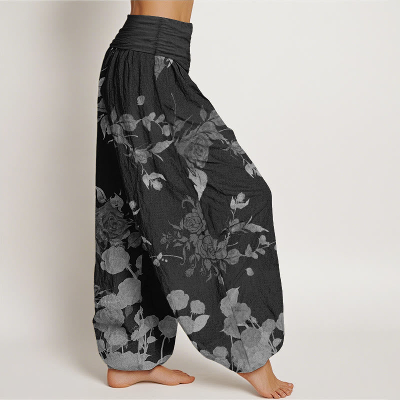 Pantalones Buddha Stones de algodón puro con estampado de flores en flor y capullos para mujer, cintura elástica