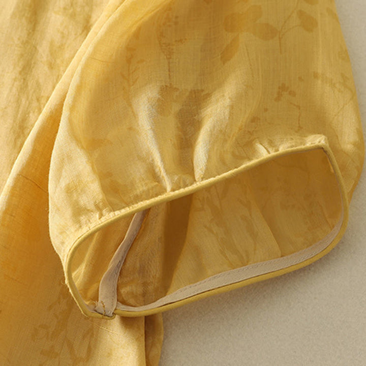 Camisa de algodón para mujer, de media manga, con cuello mandarín y botones de rana y bordado de Buddha Stones - image 10