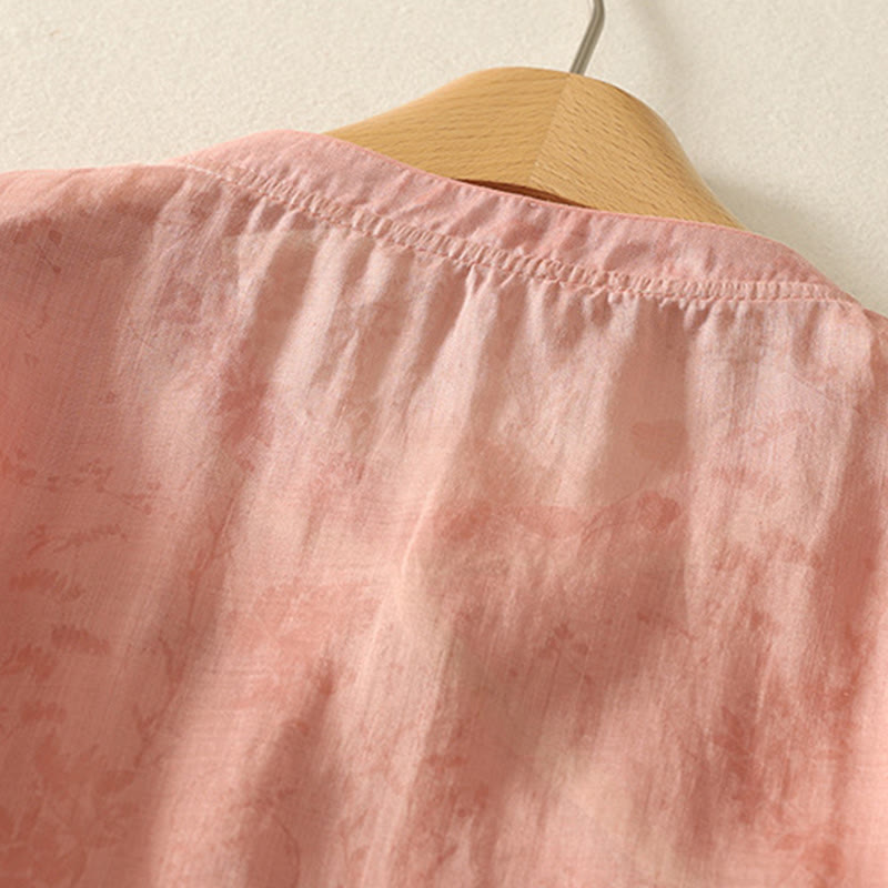 Camisa de algodón para mujer, de media manga, con cuello mandarín y botones de rana y bordado de Buddha Stones - image 21