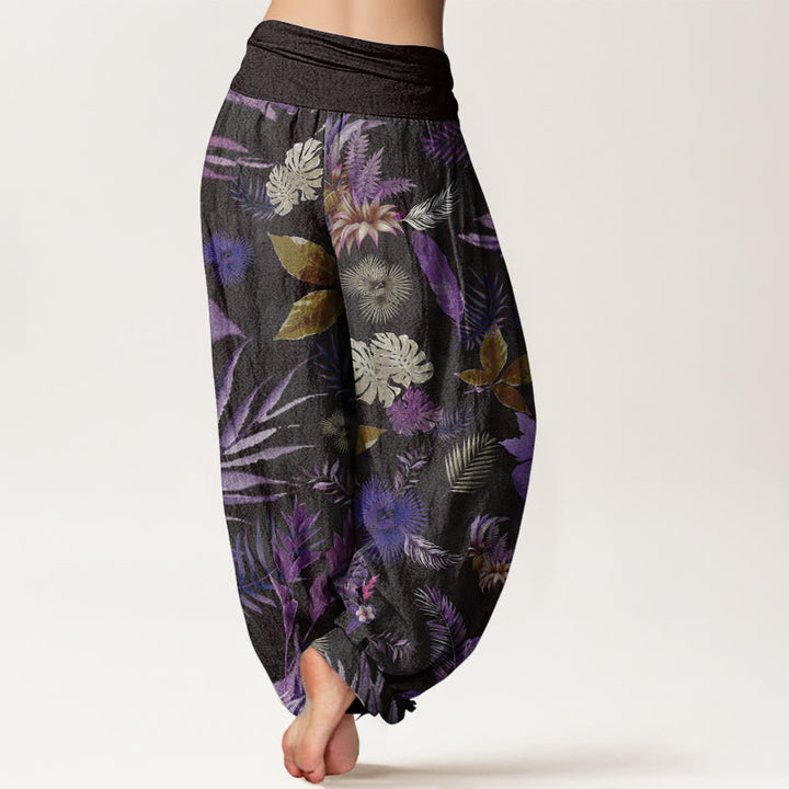 Pantalones Buddha Stones de algodón puro con estampado de follaje tropical colorido para mujer, cintura elástica - image 1