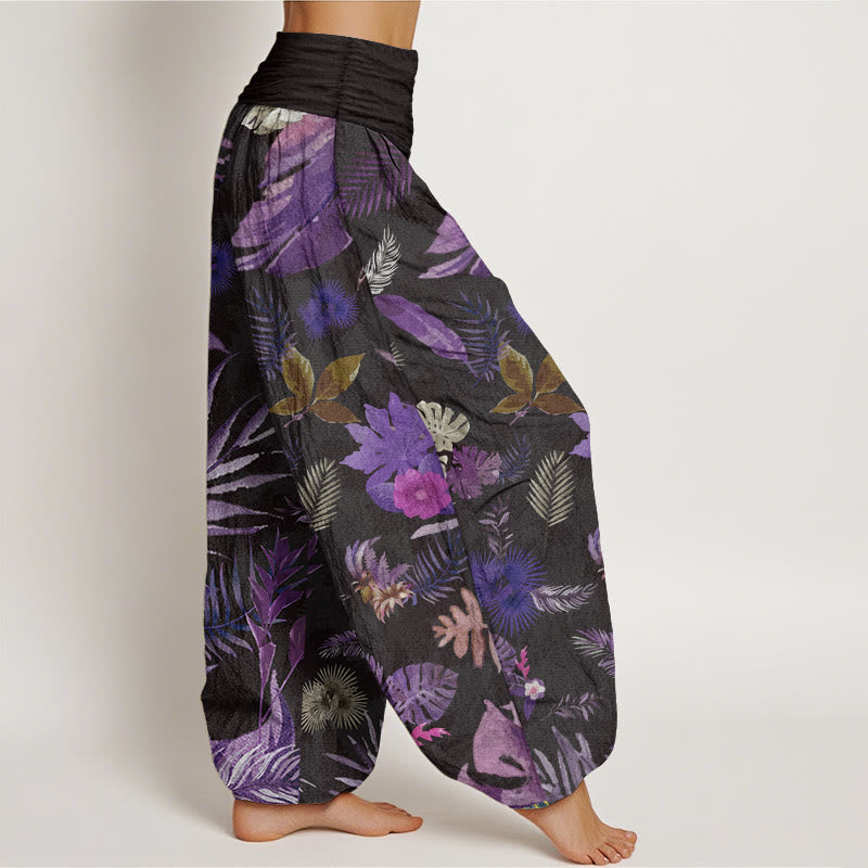 Pantalones Buddha Stones de algodón puro con estampado de follaje tropical colorido para mujer, cintura elástica - image 2