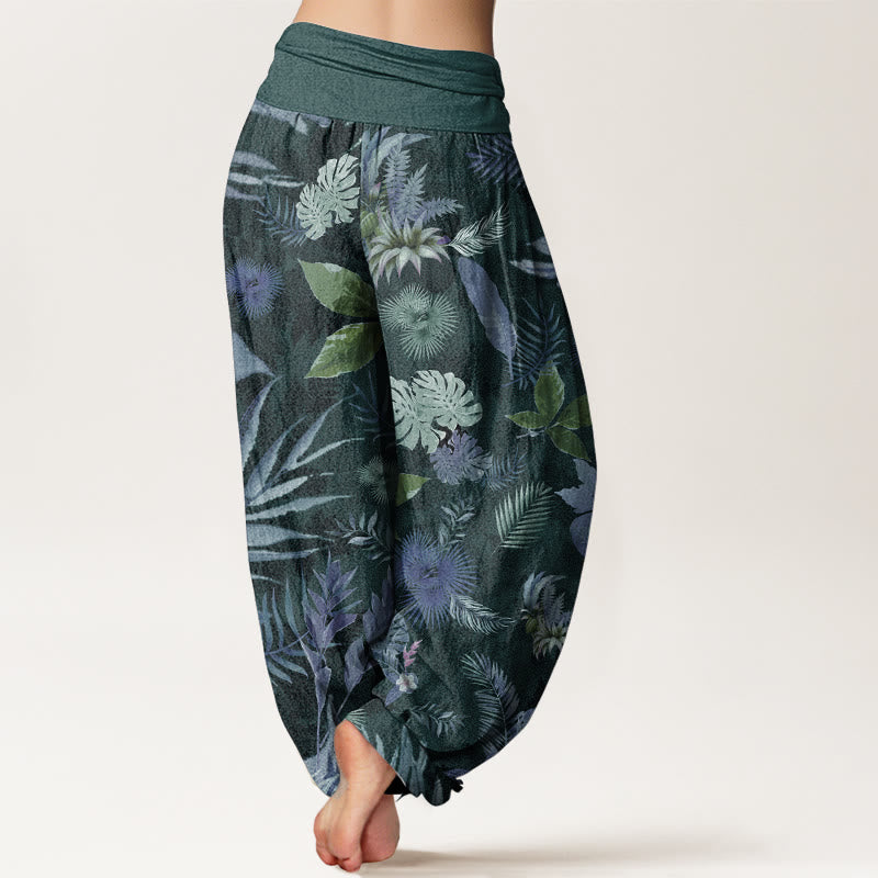 Pantalones Buddha Stones de algodón puro con estampado de follaje tropical colorido para mujer, cintura elástica - image 7